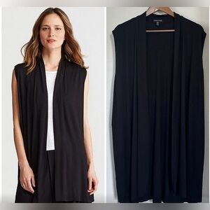Eileen Fisher Open Front Long Cardigan Vest Black Women’s Small Pockets